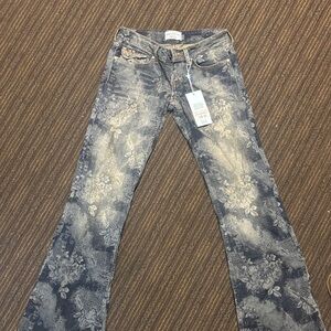 REVICE Blue Floral-Print Flare Jeans